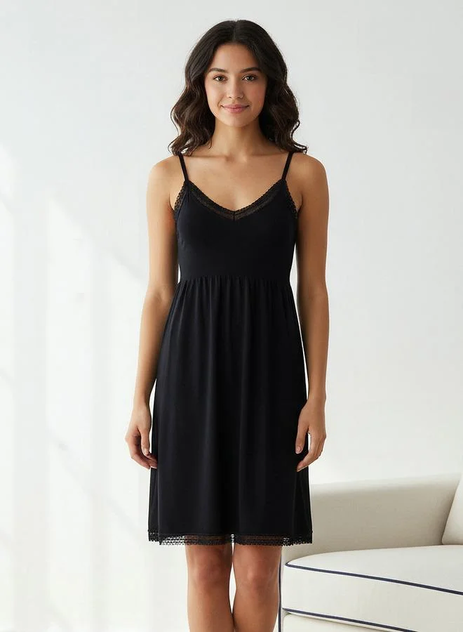 Splash FAV Sleeveless Night Dress with Lace Trim and Adjustable Straps