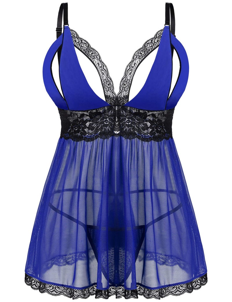 Donnalla Plus Size Babydoll Lingerie Set for Women Sexy Mesh Lace Nightwear Adjustable Straps V Neck Chemise with Panty - Image 1