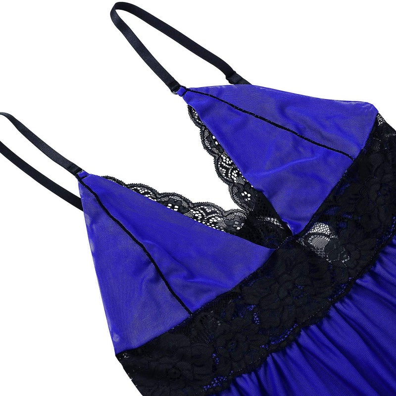 Donnalla Plus Size Babydoll Lingerie Set for Women Sexy Mesh Lace Nightwear Adjustable Straps V Neck Chemise with Panty - Image 4