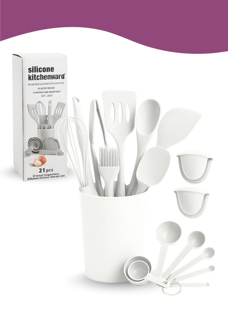 JUNI 21-Piece Silicone Kitchen Utensils Set with Holder – Heat Resistant Cooking Spatula, Spoon, Ladle & Turner Set for Non-Stick Cookware – BPA Free Silicone Cooking Tools - Image 1