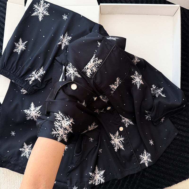 Yue Meng Si Women's Long Sleeve Ice Silk Pajama Set - 2026 Spring Collection, Cardigan Style with Long Pants, Lightweight and Breathable for Homewear or Outdoor Wear