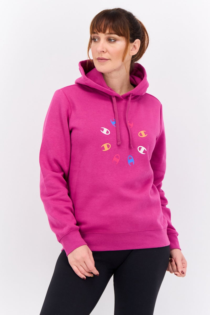 Champion Women Sportswear Fit Long Sleeve Outdoor Hooded Sweatshirt, Magenta  - Image 1