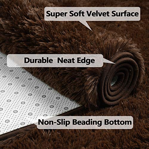 Merelax Modern Soft Fluffy Large Shaggy Rug for Bedroom Livingroom Dorm Kids Room Indoor Home Decorative, Non-Slip Plush Furry Fur Area Rugs Comfy Nursery Accent Floor Carpet 4'x6' Brown - Image 3