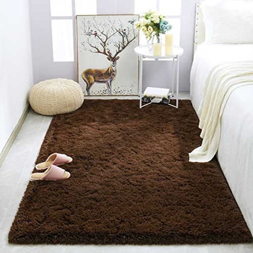 Merelax Modern Soft Fluffy Large Shaggy Rug for Bedroom Livingroom Dorm Kids Room Indoor Home Decorative, Non-Slip Plush Furry Fur Area Rugs Comfy Nursery Accent Floor Carpet 4'x6' Brown - Image 2