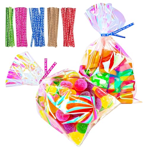 Cherodada Cellophane Treat Bags, 4x6 Inch Iridescent Cellophane Bags with Twist Ties, Weddings Birthday PartyCelebrations Baby Showers Weddings Birthday Party Gift Wrapping(Pack of 100) - Image 1