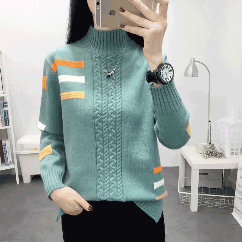 This years popular and beautiful thickened half turtleneck womens sweater 2023 autumn and winter New popular undershirt 640 Lake Blue