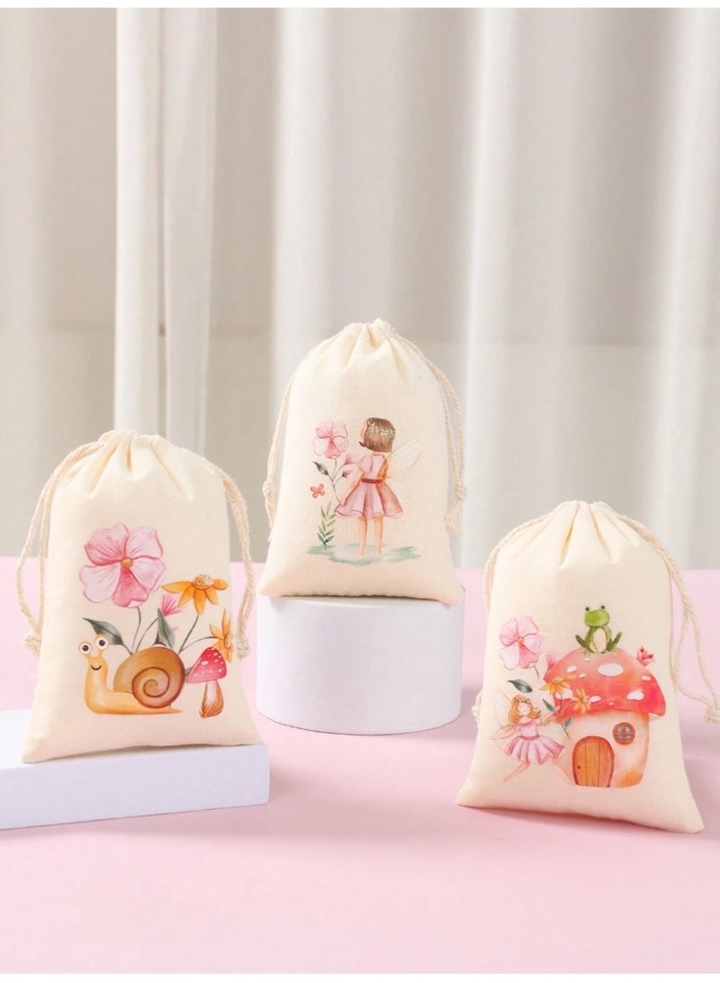 Fabric bags for distributing gifts and sweets to birthday parties and baby showers, 6 pieces with cute designs and colors - Image 4