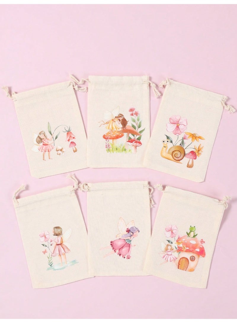 Fabric bags for distributing gifts and sweets to birthday parties and baby showers, 6 pieces with cute designs and colors - Image 2