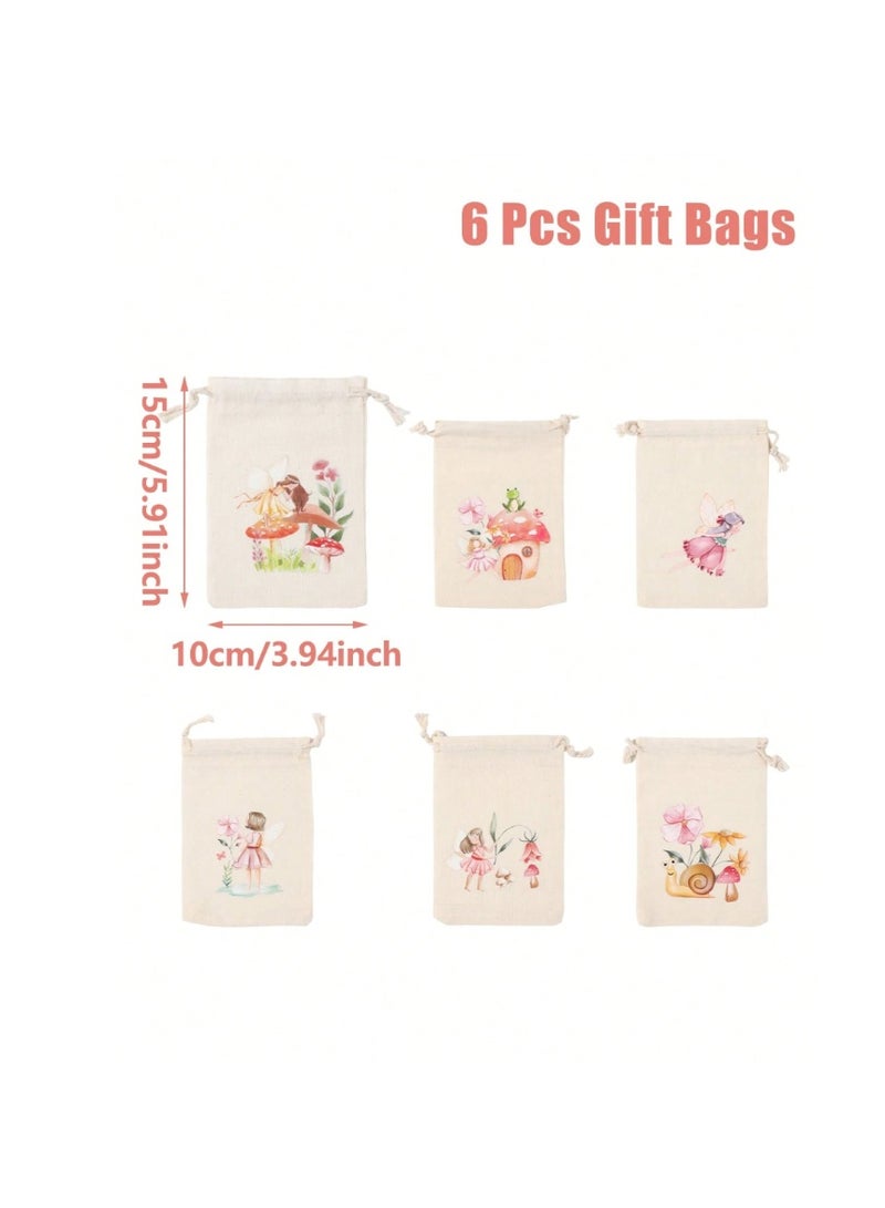 Fabric bags for distributing gifts and sweets to birthday parties and baby showers, 6 pieces with cute designs and colors - Image 5
