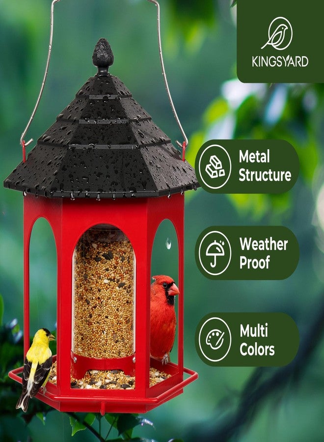 Kingsyard معلف طيور معدني معلق من كينغز يارد، سعة 3 أرطال، مناسب للطيور البرية مثل الكاردينال والزرزور الأزرق، سهل التعبئة والتنظيف، لون أحمر - Image 2