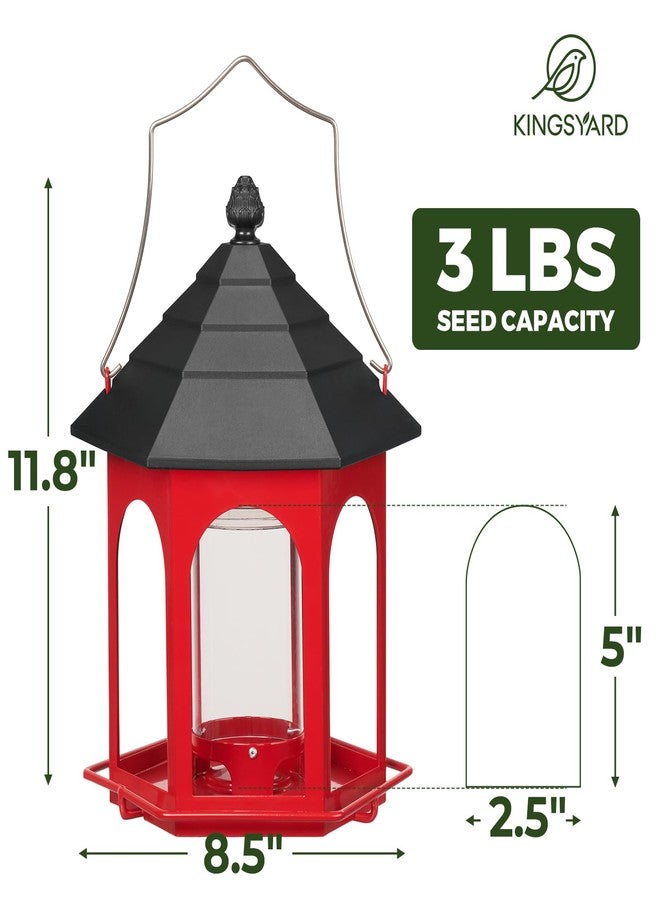 Kingsyard معلف طيور معدني معلق من كينغز يارد، سعة 3 أرطال، مناسب للطيور البرية مثل الكاردينال والزرزور الأزرق، سهل التعبئة والتنظيف، لون أحمر - Image 5