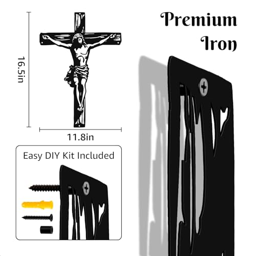 WAKOSAN Black Metal Cross Wall Decor Two Nails Crosses Design Hollow Out Artistic Hanging Ornament for Home Church Decoration126x165 Crucifix Cross - Image 3