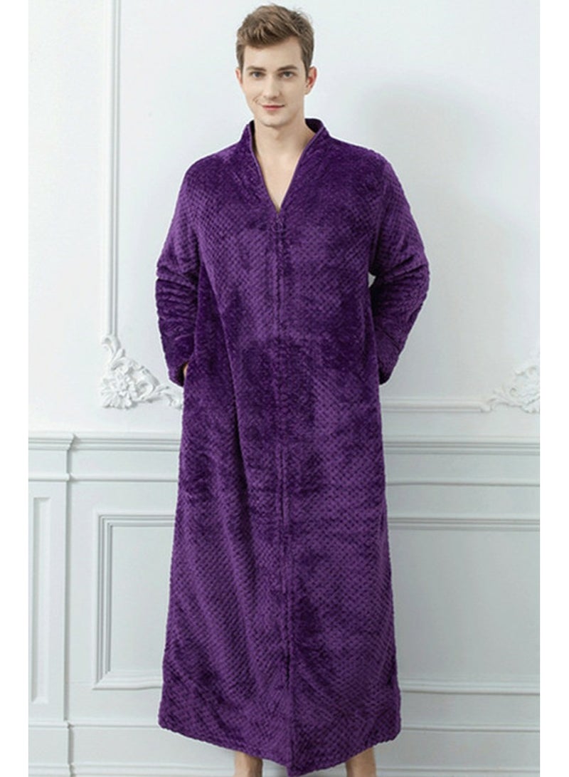 إسكدنيا جنس واحد الشتاء طويل سميكة زيبر فستان ليلي فلانيل رداء حمام بيجاما أرجواني - Image 1