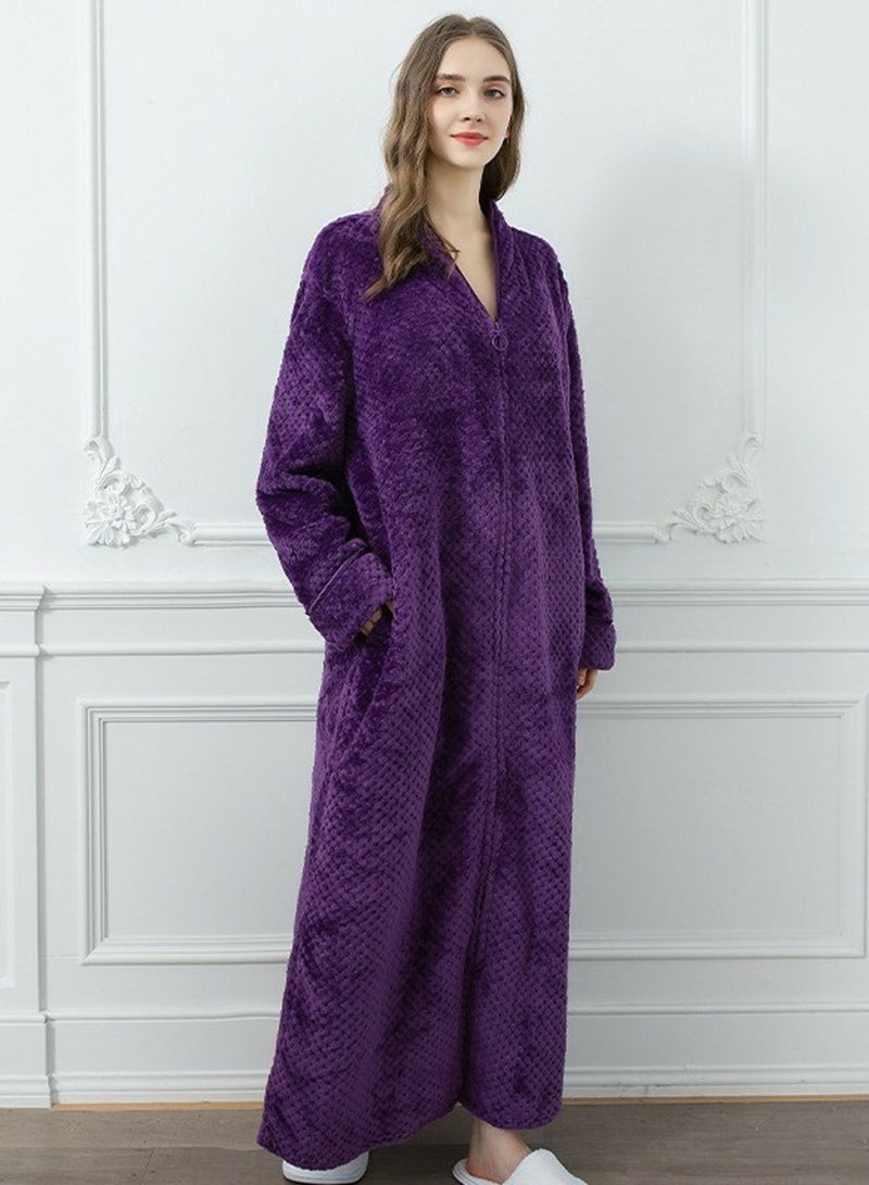 إسكدنيا جنس واحد الشتاء طويل سميكة زيبر فستان ليلي فلانيل رداء حمام بيجاما أرجواني - Image 2