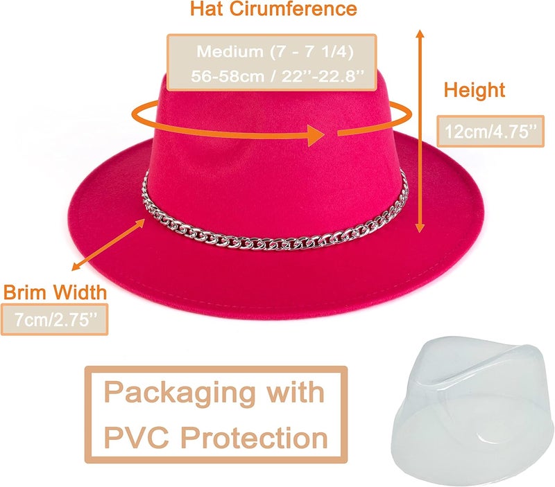 Gossifan Women Men Wide Brim Fedoran Hat with Chain Belt Buckle - Image 3