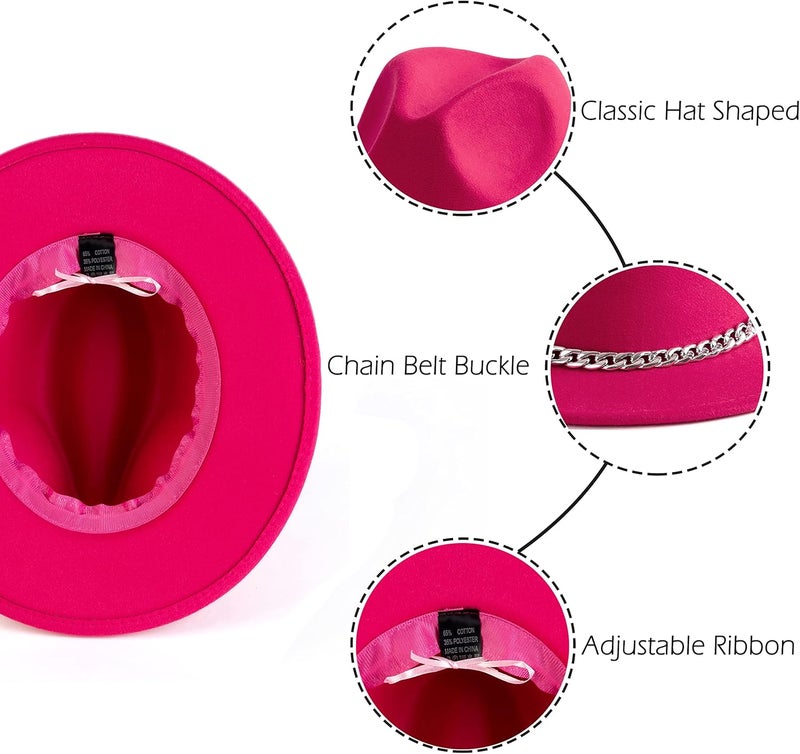 Gossifan Women Men Wide Brim Fedoran Hat with Chain Belt Buckle - Image 2