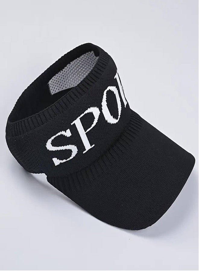 RR DESIGN Beret Cap with Letter Graphic Sporty Sun Visor Hat, Sun Protection Breathable Sweat Absorption Empty Top Sun Hat (Black) - Image 5