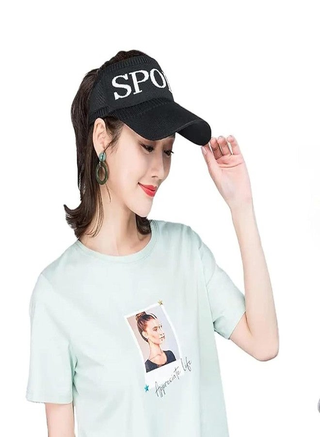 RR DESIGN Beret Cap with Letter Graphic Sporty Sun Visor Hat, Sun Protection Breathable Sweat Absorption Empty Top Sun Hat (Black) - Image 2