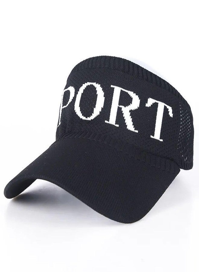 RR DESIGN Beret Cap with Letter Graphic Sporty Sun Visor Hat, Sun Protection Breathable Sweat Absorption Empty Top Sun Hat (Black) - Image 1