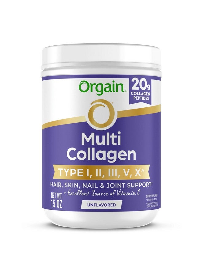 Orgain Hydrolyzed Multi Collagen Powder for Women & Men, 20g Collagen, Supports Hair, Skin, Nail & Joint Health, Type I, II, III, V, X, Vitamin C & Amino Acids, Non-GMO, Unflavored (21 Servings) 15oz - Image 1