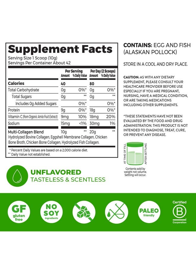 Orgain Hydrolyzed Multi Collagen Powder for Women & Men, 20g Collagen, Supports Hair, Skin, Nail & Joint Health, Type I, II, III, V, X, Vitamin C & Amino Acids, Non-GMO, Unflavored (21 Servings) 15oz - Image 2