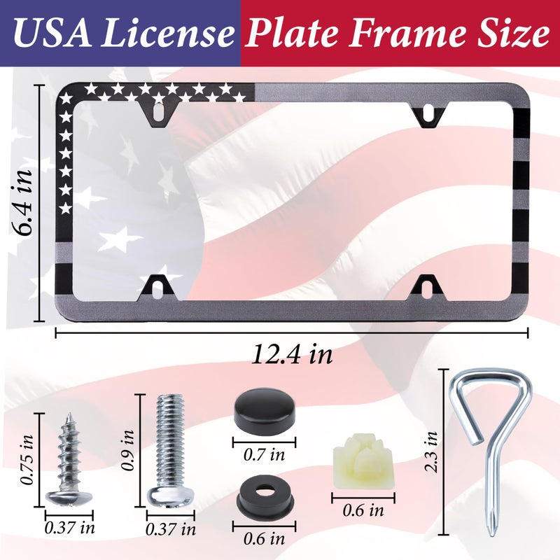 ecocstm 2 Pack American Flag License Plate Frame Holder, Universal Matte Stripe US Flag Patriotic, Stainless Steel Car Plate Frame Covers with Screws Fasteners Caps and Tool - Image 2