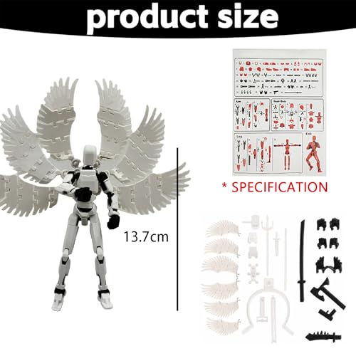 Jubobu Action Figure Toys,DIY Assembly Dummy 13 Action Figures,Six-Winged Articulated Joints Robot,Desktop Decorations,Gift Idea for Adults (White six-Winged, with a Display Stand) (White) - Image 2