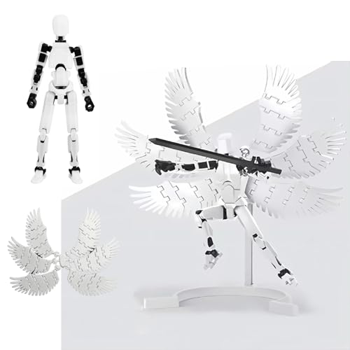 Jubobu Action Figure Toys,DIY Assembly Dummy 13 Action Figures,Six-Winged Articulated Joints Robot,Desktop Decorations,Gift Idea for Adults (White six-Winged, with a Display Stand) (White) - Image 3