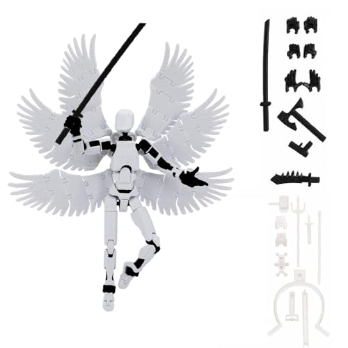 Jubobu Action Figure Toys,DIY Assembly Dummy 13 Action Figures,Six-Winged Articulated Joints Robot,Desktop Decorations,Gift Idea for Adults (White six-Winged, with a Display Stand) (White) - Image 1