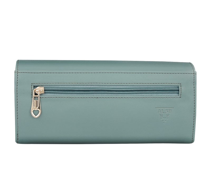 ALSU Women's Wallet | Stylish Purse for with Phone Pocket,4 Card Pocket and Multiple Compartment| Party Clutch for Girl | Lock Closure | Travel Hand Purse for Women| Office Bag for Women (Light Green) - Image 3