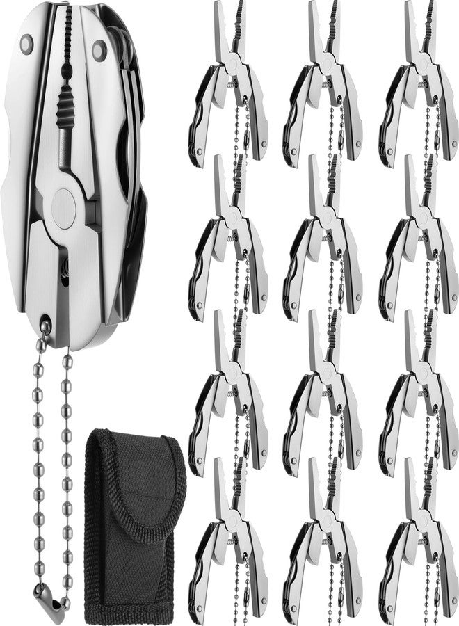 Leriton 12 Pcs Mini Pliers Bulk Christmas Party Favor Gifts for Men Stainless Steel Foldable Wrench Tool Set Compact 6 in 1 Multipurpose Pliers Wrench with Sheath Tool Kit for Stocking Stuffers - Image 1