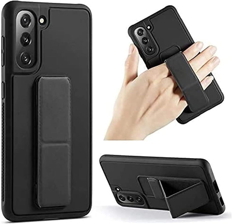 HomePro Ultra Back Hand Grip Leather Cover with Magnet Holder for New Samsung Galaxy S21 (Black) - Image 1