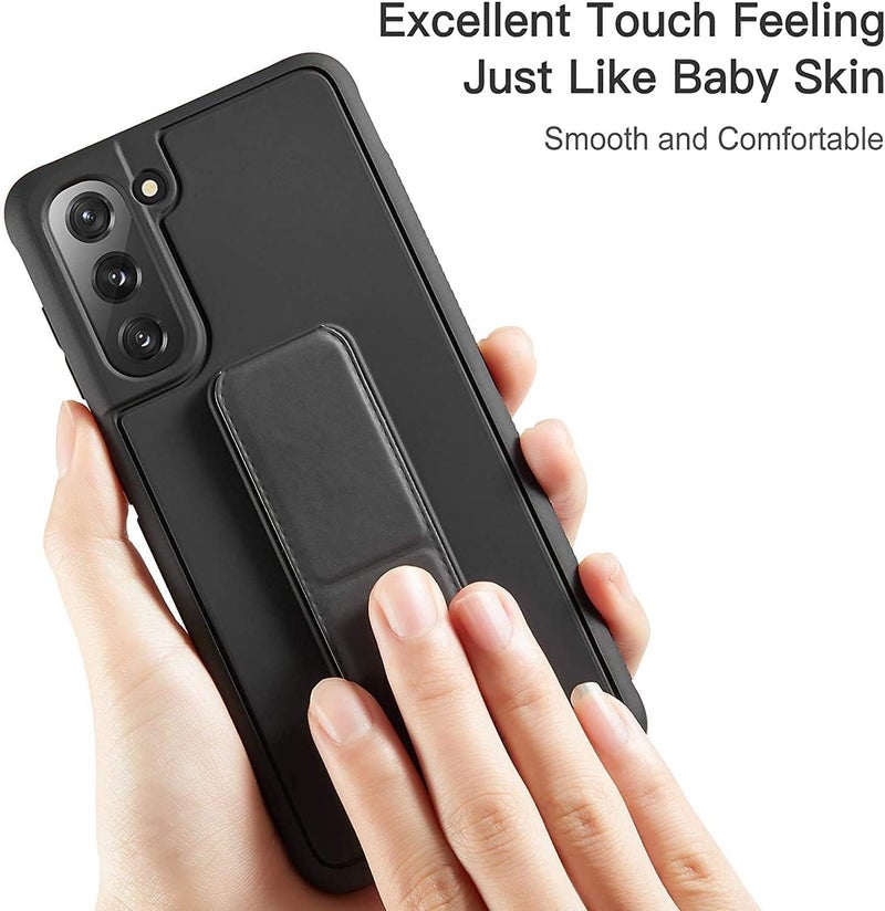 HomePro Ultra Back Hand Grip Leather Cover with Magnet Holder for New Samsung Galaxy S21 (Black) - Image 4