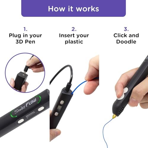 3Doodler Flow 3D Printing Pen for Teens, Adults & Creators! - Black - with Free Refill Filaments + Stencil Book + Getting Started Guide - Image 2