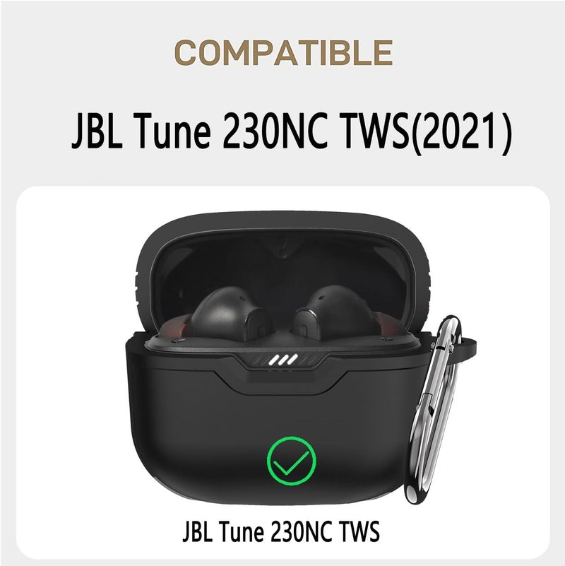 Bluetooth Headphone Case Compatible with JBL Tune 230NC TWS, Earphone Protective Case Cover, LED Visible Full-Body TPU Military Hard Shell Cover Skin with Keychain Lanyard (Black) - Image 2