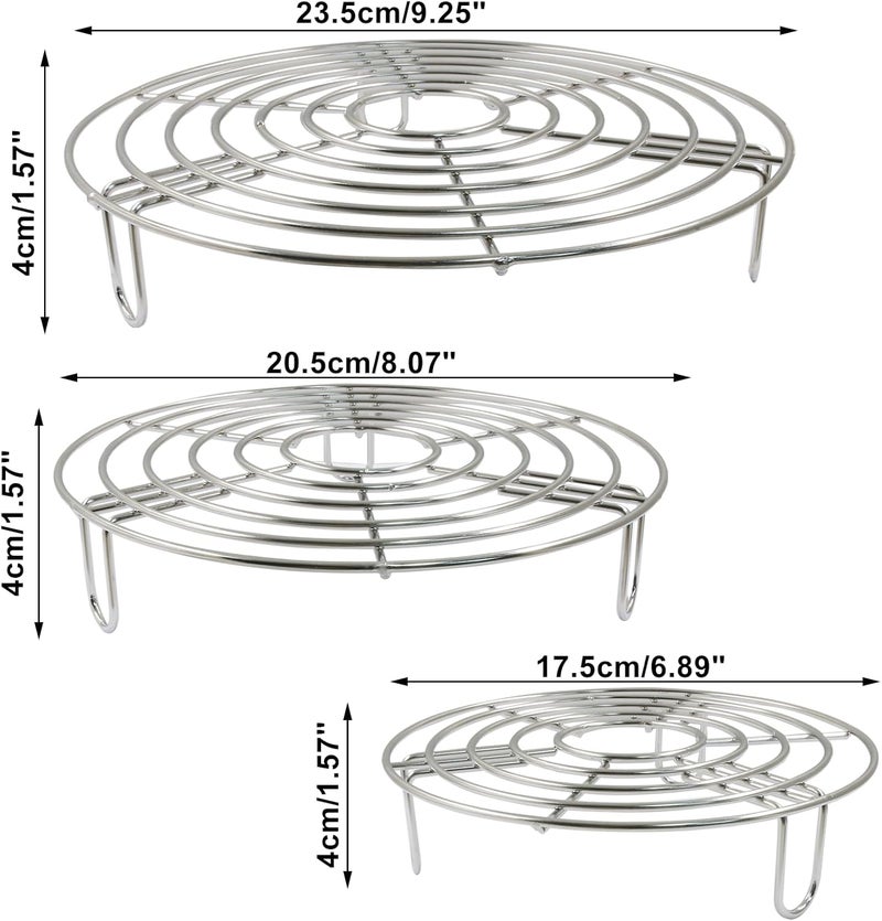 Coufce 3PCS Round Cooling Racks Stainless Steel Steaming Baking Rack Roasting Rack Steamer Rack Fits Air Fryer Stockpot Pressure Cooker Round Cake Pan(9.25",8",6.89") - Image 2