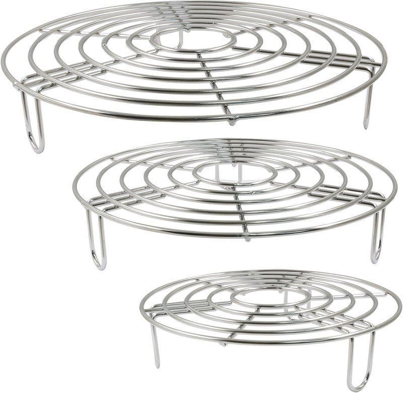 Coufce 3PCS Round Cooling Racks Stainless Steel Steaming Baking Rack Roasting Rack Steamer Rack Fits Air Fryer Stockpot Pressure Cooker Round Cake Pan(9.25",8",6.89") - Image 1