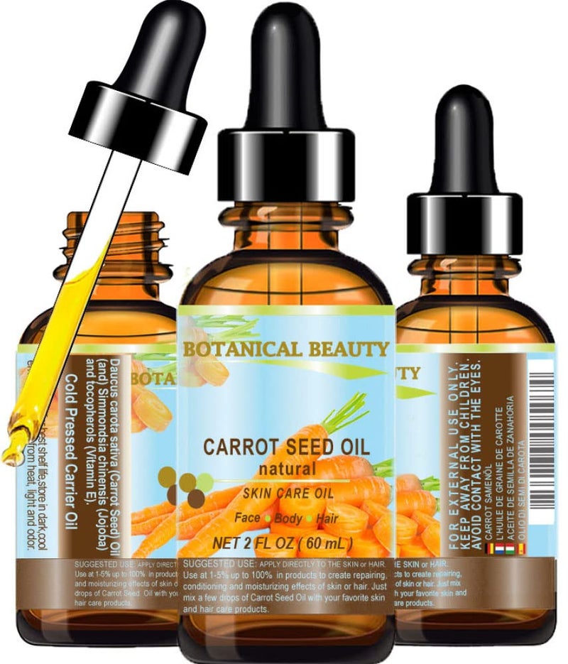 Botanical Beauty CARROT SEED OIL 100 % Natural Cold Pressed Carrier Oil. 2 Fl.oz.- 60 ml. Skin, Body, Hair and Lip Care. "One of the best oils to rejuvenate and regenerate skin tissues.â€ by Botanical Beauty - Image 1