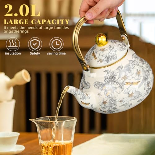 Cabilock 21 Quart Vintage Enamel Tea KettleEnamel Teapot floral with Cool Touch Porcelain Handle for Stovetop Home Kitchen Decor - Image 3