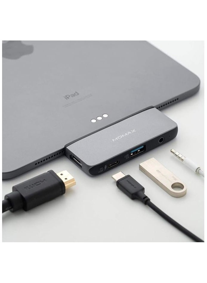 4-in-1 USB-C PD 60W Hub with 4K HDMI/USB 3.0/Audio port 3.5mm interfaces for iPad Pro/MacBook