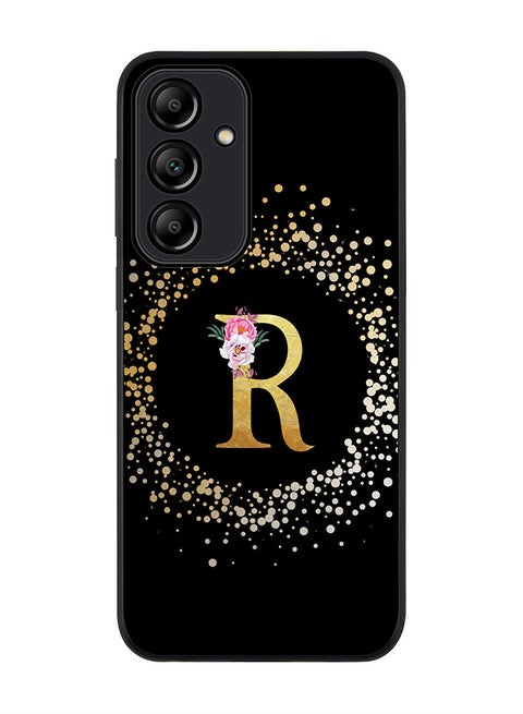 Rugged Black Edge Case for Samsung Galaxy A55, Slim fit Case Thin Cover- Custom Monogram Initial Letter Floral Pattern Alphabet - R (Black)