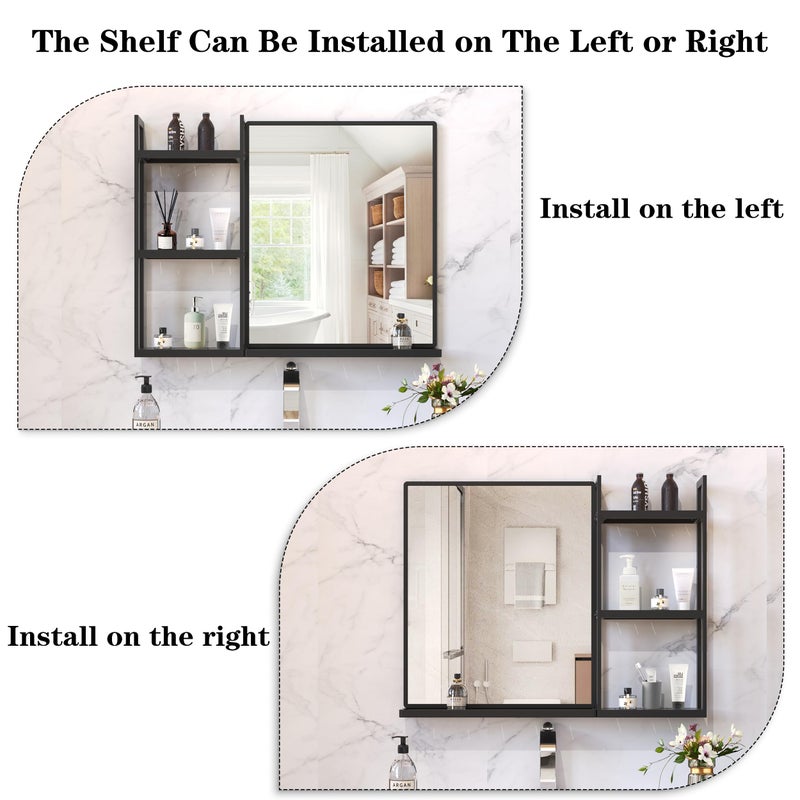 WONSTART Black Metal Framed Bathroom Mirror with Shelf, 24.4 X 31 in Rectangular Wall Mounted Bathroom Vanity Mirror, Modern Bathroom Mirror with Storage for Over Sink, Entryway (Black) - Image 3