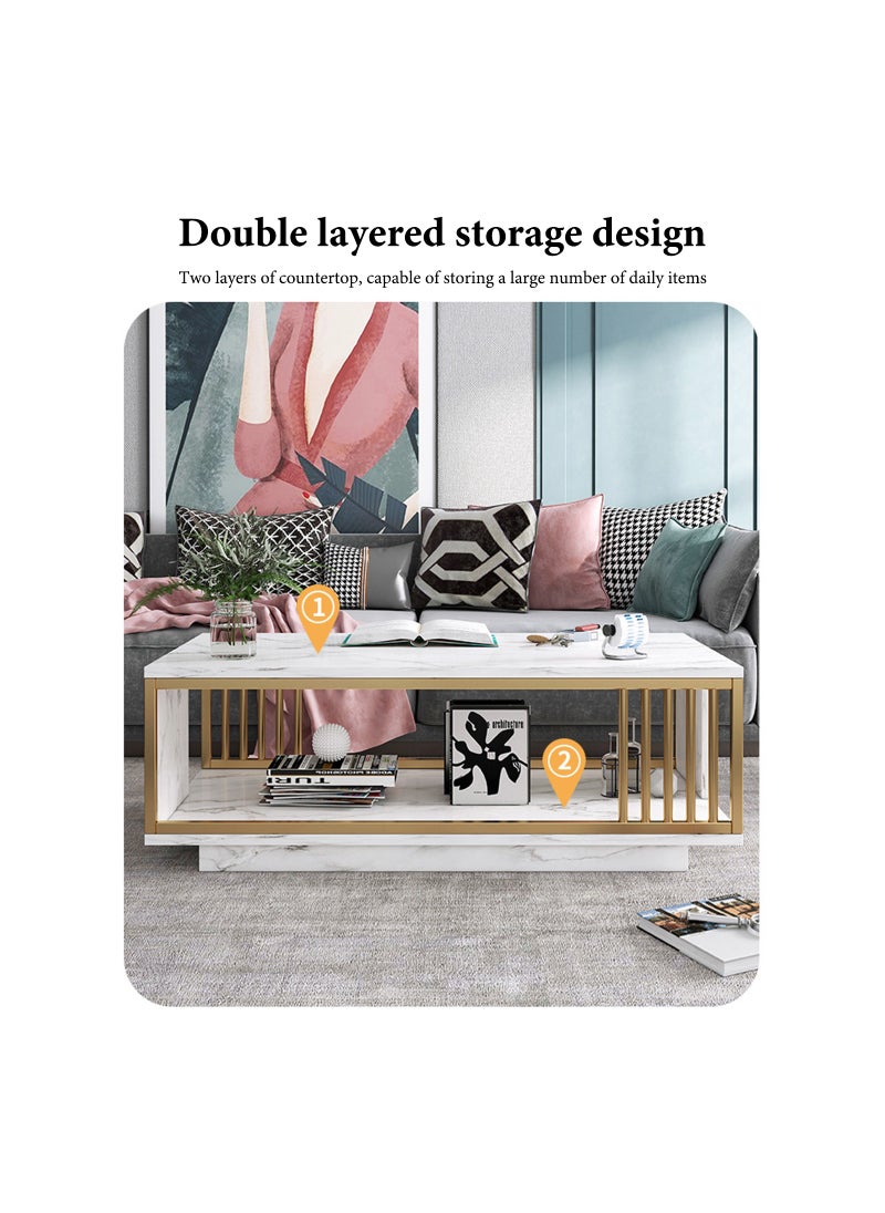 Occuwzz - Coffee table metal frame with storage rack sofa table easy to install large capacity storage central table suitable for home apartment office dormitory - Image 1
