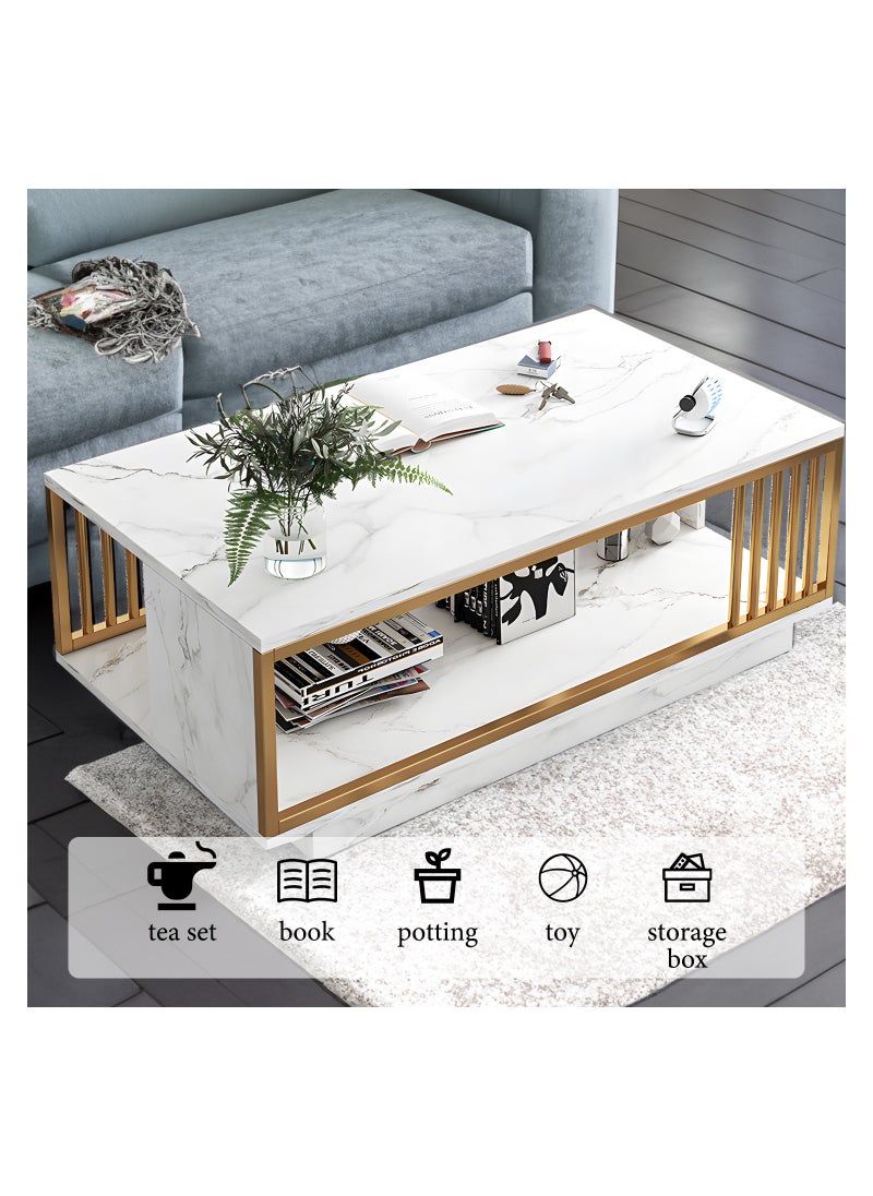 Occuwzz - Coffee table metal frame with storage rack sofa table easy to install large capacity storage central table suitable for home apartment office dormitory - Image 1