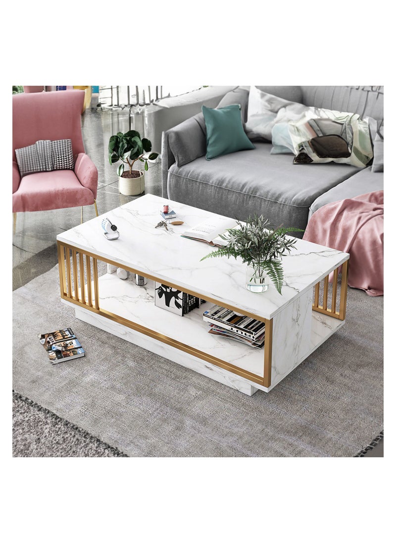 Occuwzz - Coffee table metal frame with storage rack sofa table easy to install large capacity storage central table suitable for home apartment office dormitory - Image 1