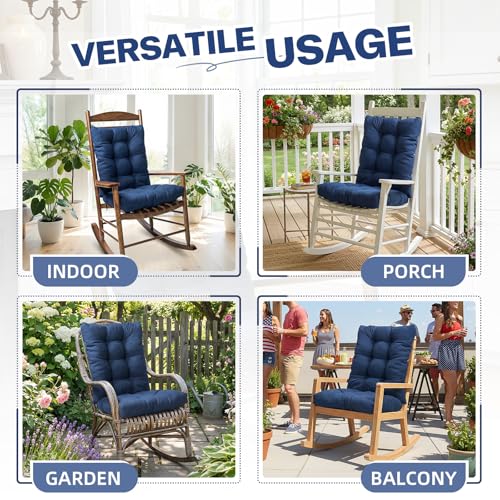 TESICA Indoor Outdoor Rocking Chair Cushions Pack of 1, Patio Chair Cushion High Back Chair Seat Cushions for Garden Patio Furniture, Black - Image 5