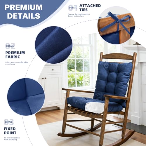 TESICA Indoor Outdoor Rocking Chair Cushions Pack of 1, Patio Chair Cushion High Back Chair Seat Cushions for Garden Patio Furniture, Black - Image 3