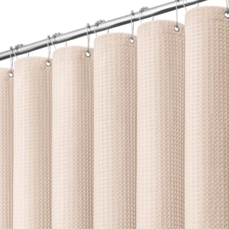 baihuoFabric Shower Curtain - Waffle Weave Textured Heavy Duty Cloth Shower Curtains for Bathroom, 256GSM Hotel Luxury Weighted Bath Curtain Set with 12 Hooks, 72x72 - Image 1
