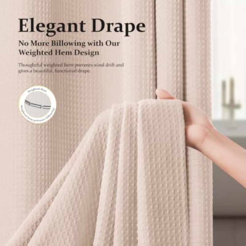 baihuoFabric Shower Curtain - Waffle Weave Textured Heavy Duty Cloth Shower Curtains for Bathroom, 256GSM Hotel Luxury Weighted Bath Curtain Set with 12 Hooks, 72x72 - Image 5
