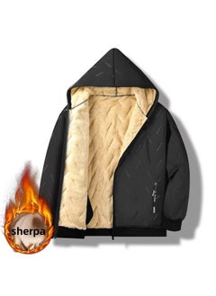 Generic Mens Winter Sherpa Fleece Hooded Jacket Grey  - Image 1
